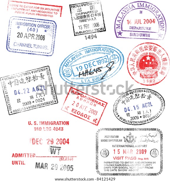 Collection Highly Detailed Passport Stamps All Stock Vector (Royalty ...