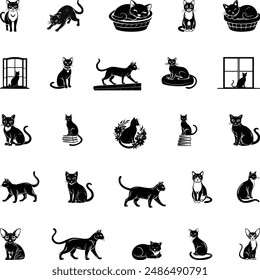 A collection of high-quality cat silhouettes, perfect for digital and print projects.