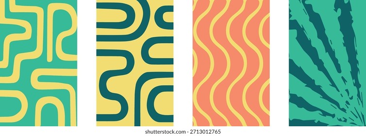 Colección de patrones geométricos de alta calidad con una estética abstracta moderna. Paletas de colores vibrantes con Formas, líneas y texturas simétricas. Aspectos versátiles de diseño ideales para embalajes de lujo, textiles, Sitio web, fondos y proyectos digitales creativos. Diseñados como archivos de Vector totalmente editables, estos patrones permiten una escala infinita sin pérdida de calidad. Todos los colores son 100% personalizables, lo que le da un control total para que coincida con los lineamientos específicos de su marca o visión creativa.
