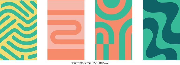 Coleção de padrões geométricos de alta qualidade com uma estética abstrata moderna. Paletas de cores vibrantes com formas, linhas e texturas simétricas. Ativos de design versáteis ideais para embalagens de luxo, têxteis, site, fundos e projetos digitais criativos. Trabalhados como arquivos vetoriais totalmente editáveis, esses padrões permitem dimensionamento infinito sem perda de qualidade. Todas as cores são 100% personalizáveis, dando-lhe total control para corresponder às suas diretrizes de marca específicas ou visão criativa.