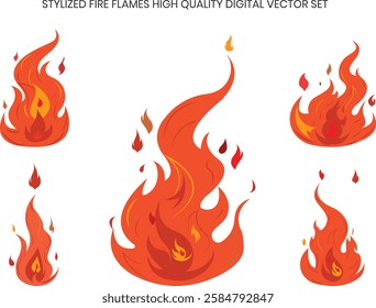 A collection of high-quality stylized fire flames in various shapes and sizes. Ideal for digital design, gaming assets, UI elements, branding, and motion graphics.