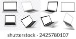 Collection of high-resolution laptops displaying front, side, and angled views, perfect for showcasing digital designs. Set of Modern Laptops in Various Views Isolated on Transparent Background.Vector