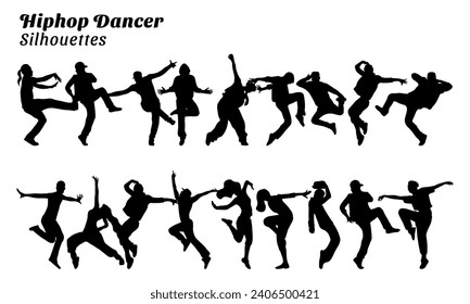 Collection of hip hop dancer silhouette illustrations