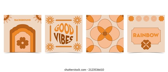 Collection of hippie design with orange flower,sun,rainbow for social media