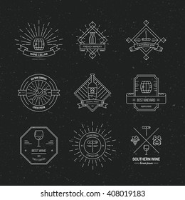 Collection of hipster labels on wine theme. Set of design elements for vineyard. Vector vintage design.
