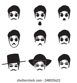 Collection of Hipster man icon vector in monochrome