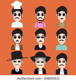 Collection of Hipster man in many style