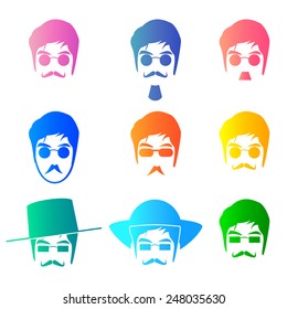 Collection of Hipster man sign vector in gradient colors