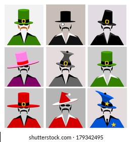 collection of hipster men wearing different types of hats and suits