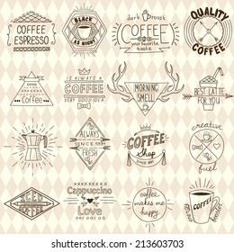Collection of hipster sketchy coffee labels. Vector illustration