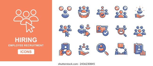 collection of hiring recruitment icons set. Headhunting job interview human resource recruitment icons vector illustration for web and app