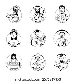 Collection of Hispanic Character Glyph Style Illustrations 

