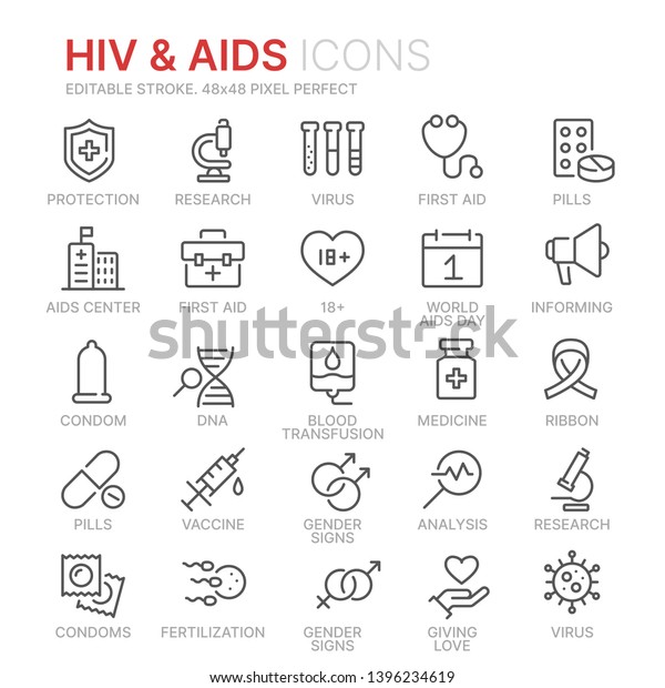 Sammlung Von Symbolen Für Die Hiv Und Aids Linie 48x48 Pixel Perfekt Bearbeitbarer Hub 3960
