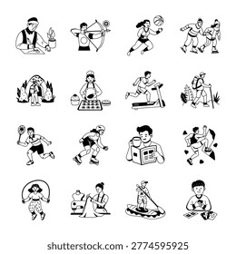 Collection of Hobbies Glyph Style Illustrations 
