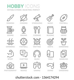 Collection of hobbies line icons. 48x48 Pixel Perfect. Editable stroke