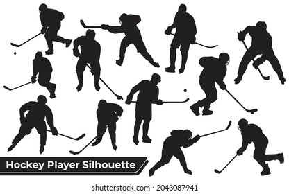 Collection of Hockey player silhouettes in different poses