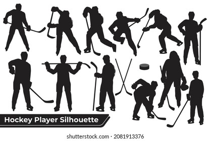 Collection of Hockey player silhouettes in different poses