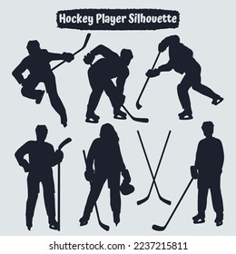 Collection of Hockey player silhouettes in different poses