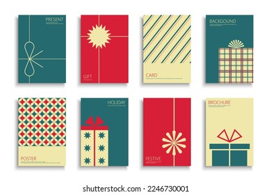 Collection of holiday backgrounds, templates, placards, brochures, banners, flyers and etc. Stylish greeting postcards, posters, invitation, covers - gift box design. Creative festive cards