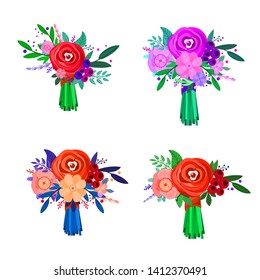 Collection of holiday bouquets, with a different design and color of flowers, summer version.