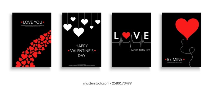 Collection of holiday covers, templates, placards, brochures, banners, flyers for valentines day. Stylish greeting postcards, posters, invitation, tags - 14 february concept. Fashion love cards