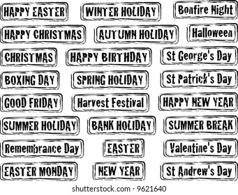 Collection of holiday dates and day in stamp form