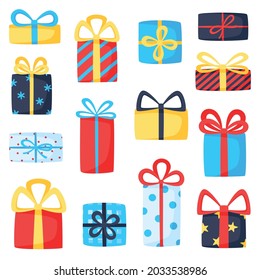 Colección de regalos de vacaciones. Un conjunto de ilustraciones vectoriales de los regalos de vacaciones. Clipart de Navidad.