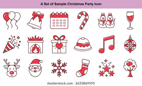 Collection of holiday symbols depicts items like Santa, snowmen, reindeer, bell, calendar, and a glass, blending holiday cheer into vector iconography. Perfect for creating your unique designs.