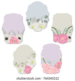 Collection holidays labels with flowers, leaves and branches. Vintage floral elements. Hand drawn vector illustration in watercolor style