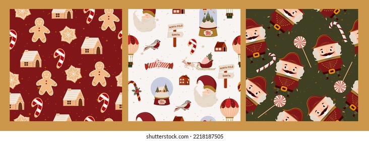 Collection of Holidays seamless pattern. Christmas texture with cute holidays elements. Editable vector illustration.