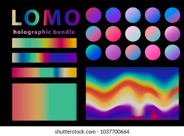 Collection of holographic elements, hipster lomography style big set. 