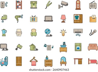 Collection of home appliances and furniture icons
