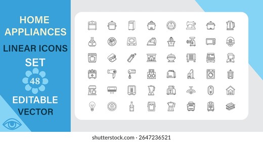 Collection of Home Appliances Linear Icons For Design Projects