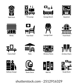 Collection of Home Decor Glyph Icons 

