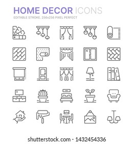 Collection Of Home Decor Related Line Icons. 256x256 Pixel Perfect. Editable Stroke