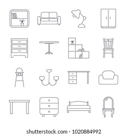 Collection of home furniture icons in thin line style. Editable Stroke. EPS 10