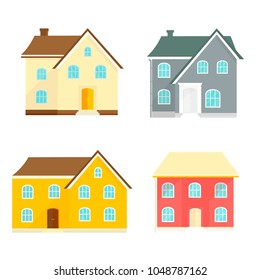 Collection of  home, house, cottage. Set of modern building for rent or sale.  Flat design urban landscape.