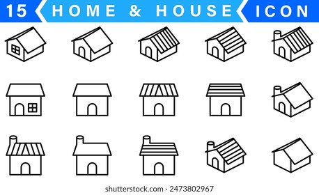 Collection home icons. House symbol. Set of real estate objects and houses black icons isolated on white background. Vector illustration