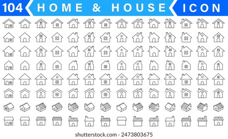 Collection home icons. House symbol. Set of real estate objects and houses black icons isolated on white background. Vector illustration