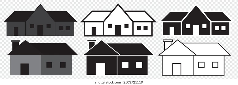 Home-Symbole der Kollektion. Haussymbol. Satz von Immobilien-Objekte und Häuser schwarze Symbole einzeln auf weißem Hintergrund. Vektorgrafik.Eps10.