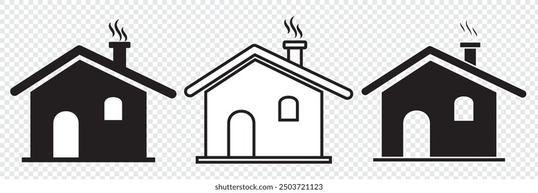 Home-Symbole der Kollektion. Haussymbol. Satz von Immobilien-Objekte und Häuser schwarze Symbole einzeln auf weißem Hintergrund. Vektorgrafik.Eps10.