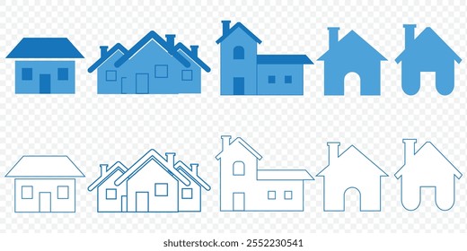 Collection home icons. House symbol. Set of real estate objects and houses black icons isolated on white background. Vector illustration. eps 10.