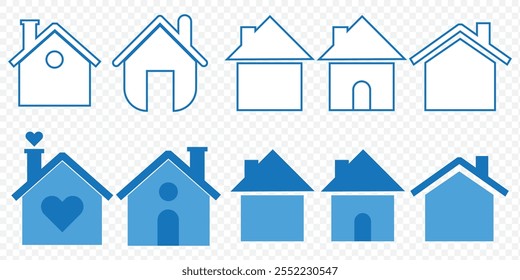 Collection home icons. House symbol. Set of real estate objects and houses black icons isolated on white background. Vector illustration. eps 10.