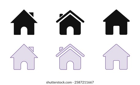 Collection home icons. House symbol. Set of real estate objects and houses black icons isolated on white background. Vector illustration.