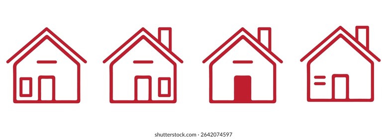 Collection home icons. House symbol. Set of real estate objects and houses black icons isolated on white background. Vector illustration.