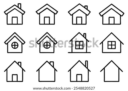 Collection of home icons in various styles, symbolizing houses, real estate, and property. Perfect for web, app, and design projects related to housing and home services