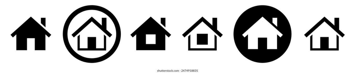 Collection home icons. Web home icon for apps and website. House symbol. Real estate. House icon, Home sign in circle or Main page icon. Vector illustration.