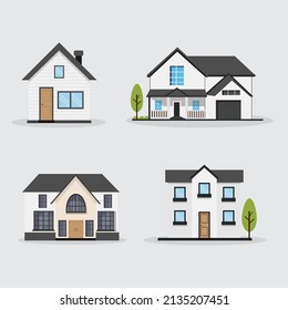 Collection of home vector illustration isolated on white background. Set of house cartoon collection illustration. Modern House design vector illustration
