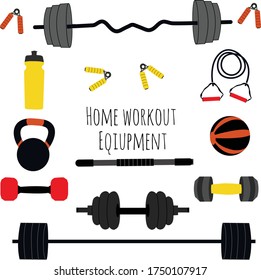 Collection of home workout equipment