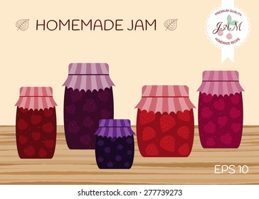Collection of homemade berry jams.